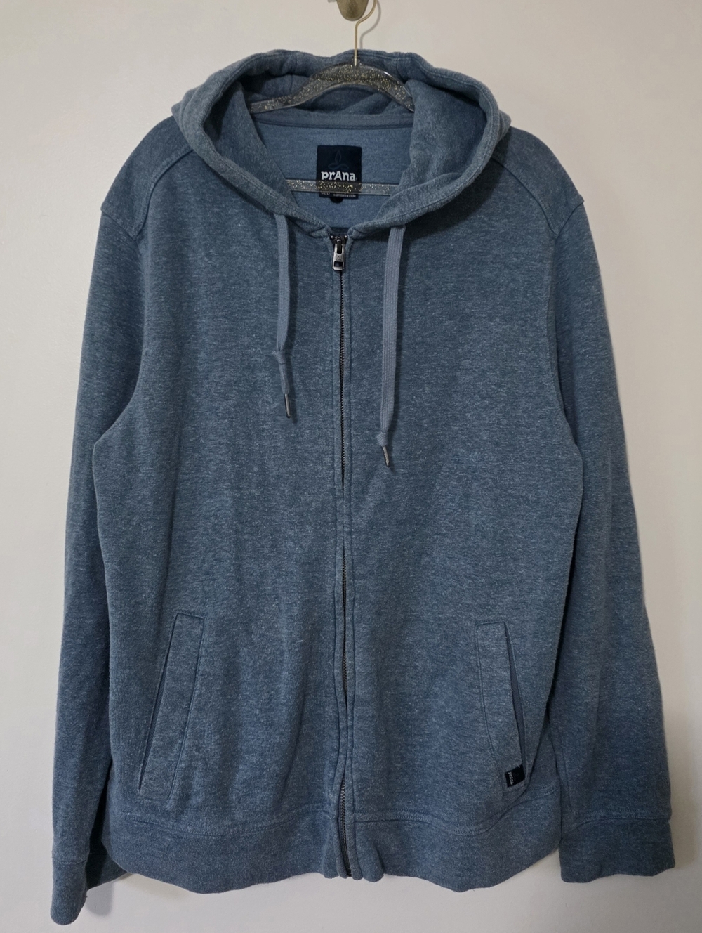 Men's Prana Blue Full Zip Hoodie Size Medium Gorpcore Athleisure Casual Layering